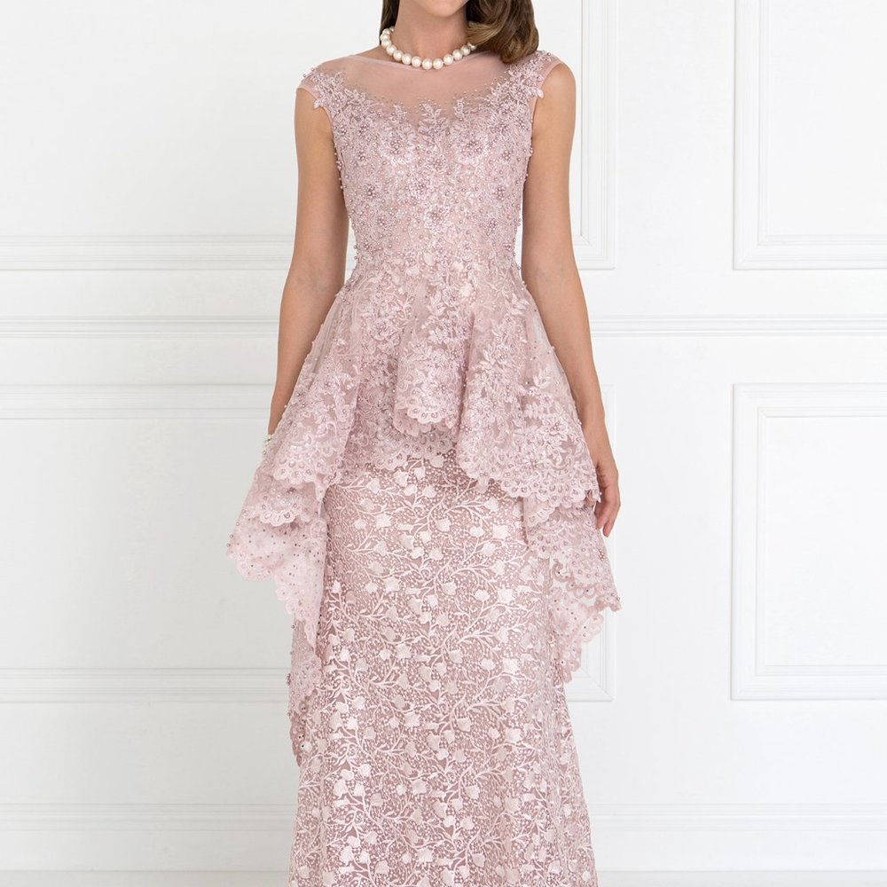 DUSTY ROSE PROM PARTY EVENING ILLUSION NECK LONG SLEEVELESS like Mac duggal